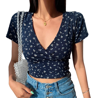Women's Casual Summer V-neck Crop Tock Multiple Colors
