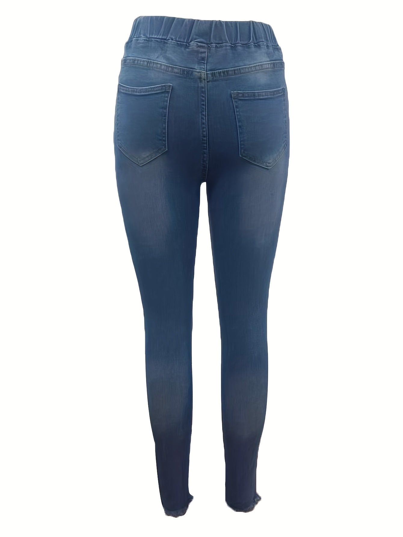 Women's High Waist Ripped Denim Jeans - Casual Raw Hem Slash Pocket Skinny Stretch Pants
