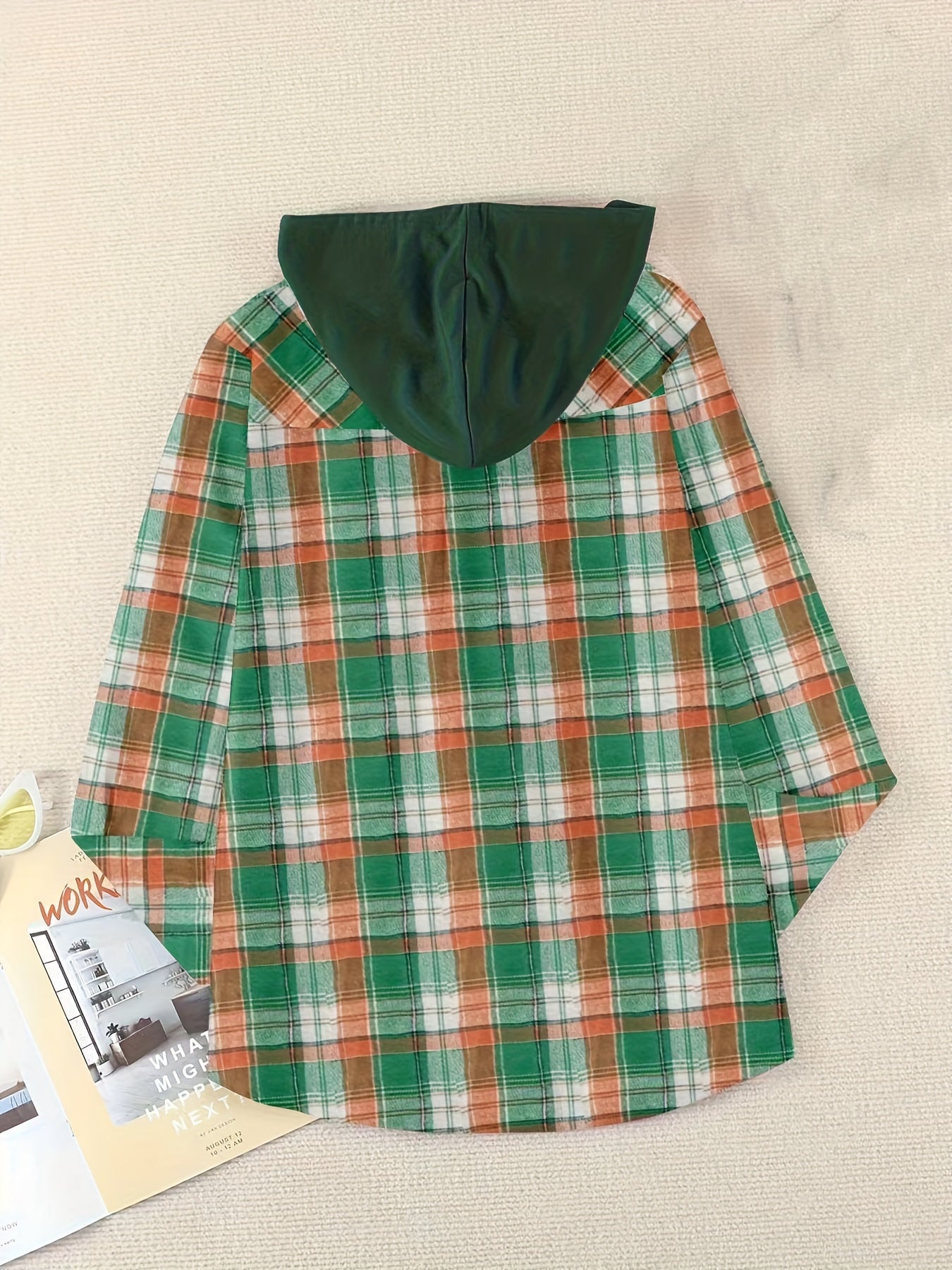 Plaid Print Hooded Shirt - Casual Long Sleeve Drawstring Shirt Hoodie - Various Color Options