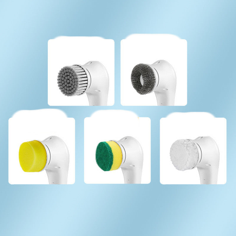 Potente y eficiente limpiador de mano multifuncional para cocina: Juego de cepillos para fregar y taladrar con 5 cabezales