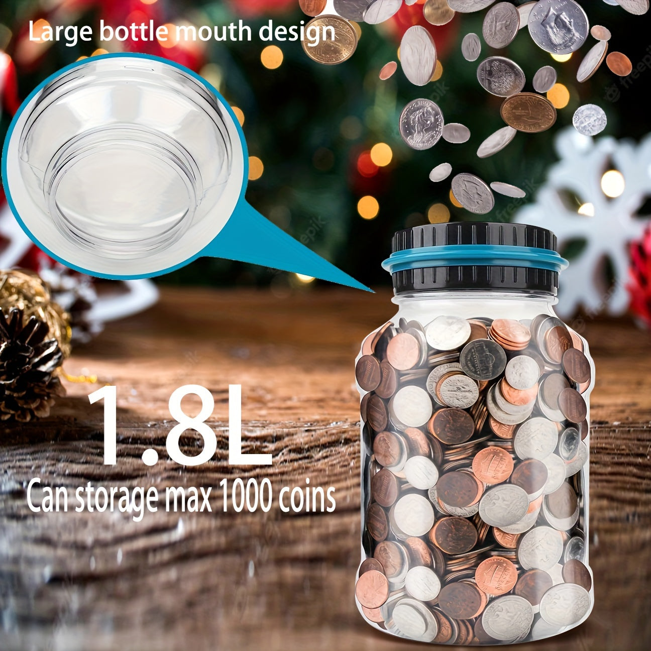 Digital Counting Money Jar: 800+ Coin Capacity, Perfect Kids Piggy Bank Powered By 2AAA Batteries (Not Included), Fits All US Coins! Halloween/Thanksgiving Day/Christmas gift