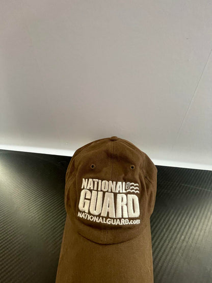 Embroidered Hat Cap Military Army National Guard Brown Strap Brown White  - Very Good