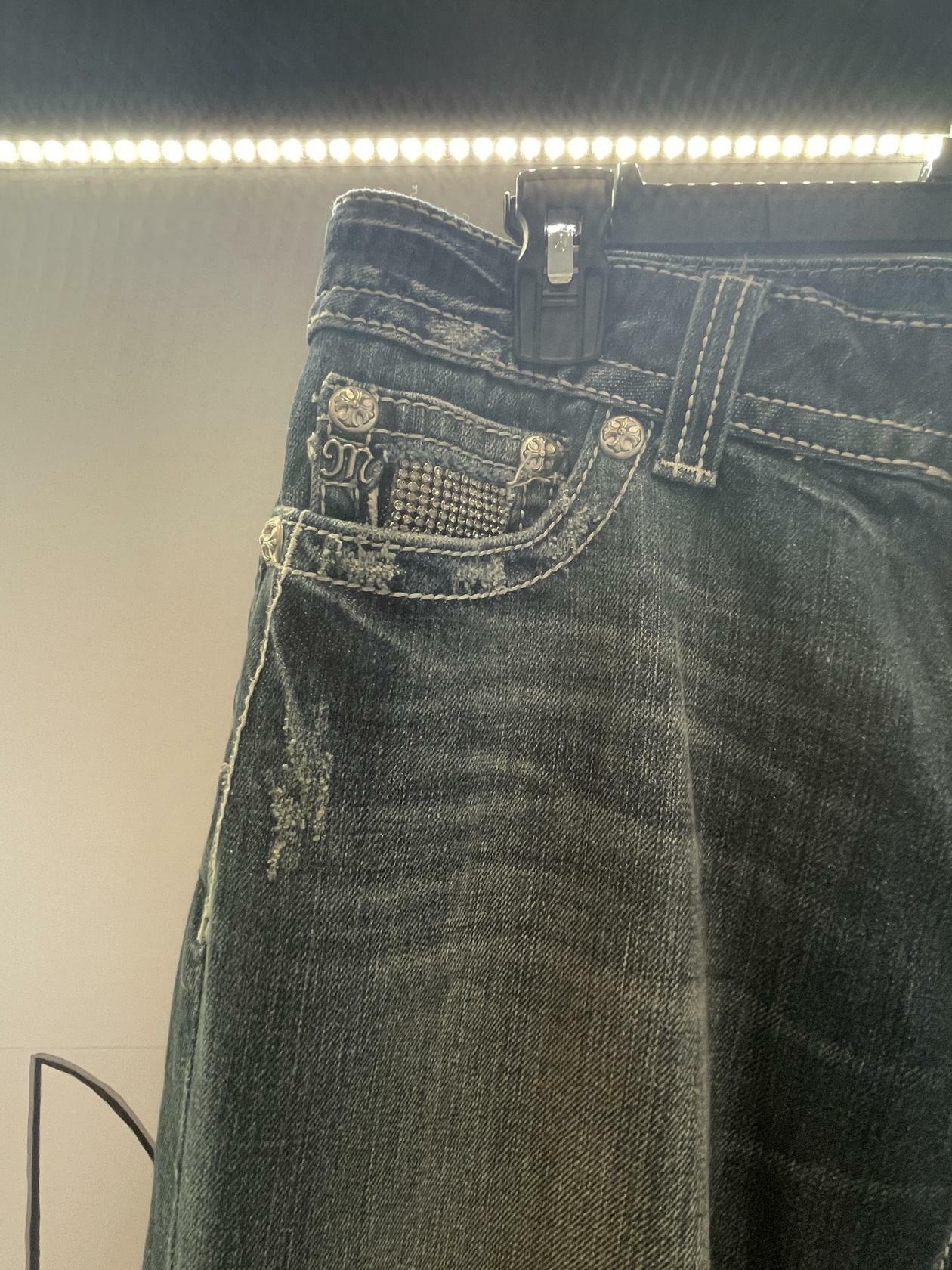 MISS ME JP5001BC Embellished Bling Flap Distressed Jeans Boot Cut size 31 - Very Good
