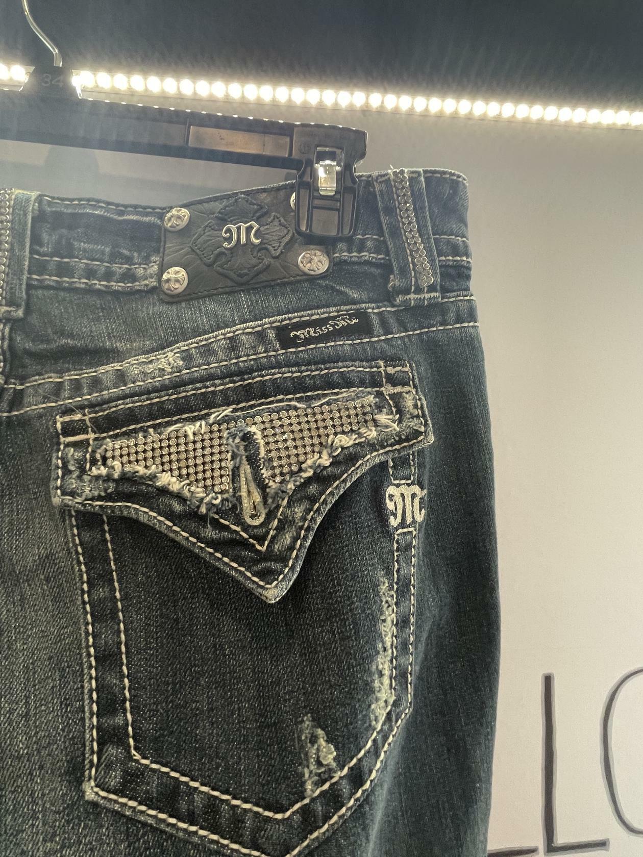 MISS ME JP5001BC Embellished Bling Flap Distressed Jeans Boot Cut size 31 - Very Good