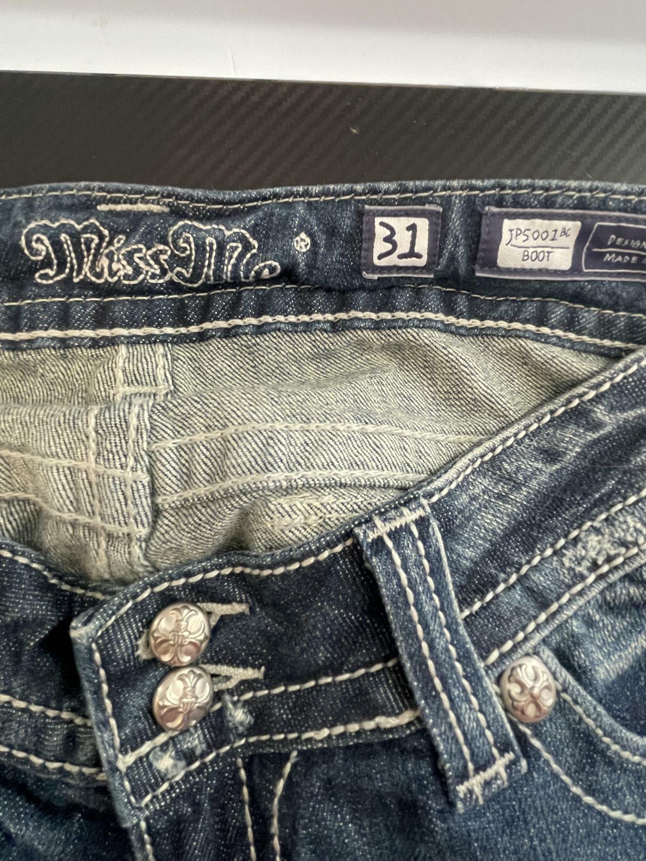 MISS ME JP5001BC Embellished Bling Flap Distressed Jeans Boot Cut size 31 - Very Good