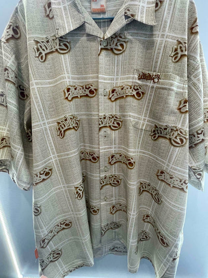 South Pole Shirt Mens XXL Gold Brown All Over Print Logo Button Up RN 82628 - Like New