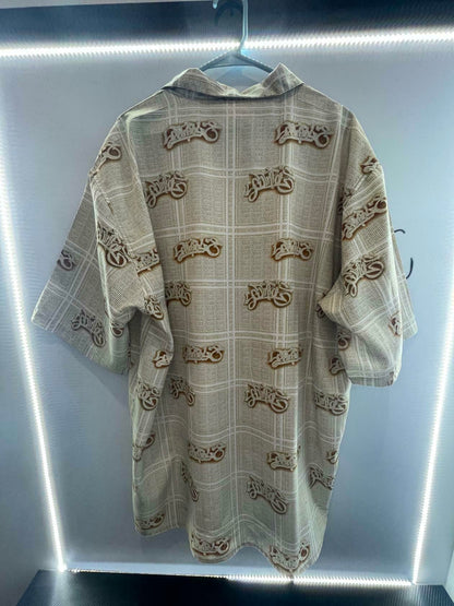 South Pole Shirt Mens XXL Gold Brown All Over Print Logo Button Up RN 82628 - Like New