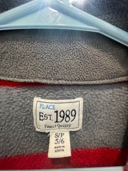 Place Est 1989 Finest Quality Boys Gray/Red Striped Pullover Zipper Sz 5/6 - Very Good
