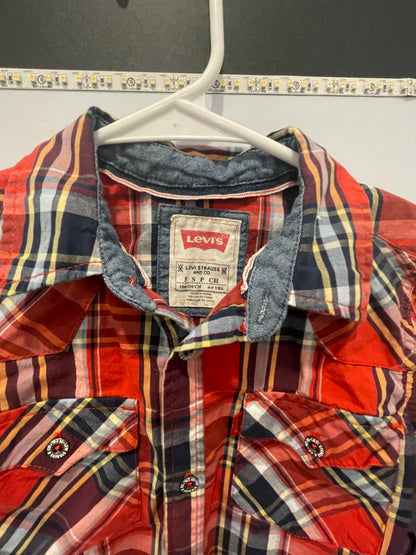 Little Boys LEVI'S Long Sleeve Plaid Button-Up Size 5 Red Blue VG - Very Good